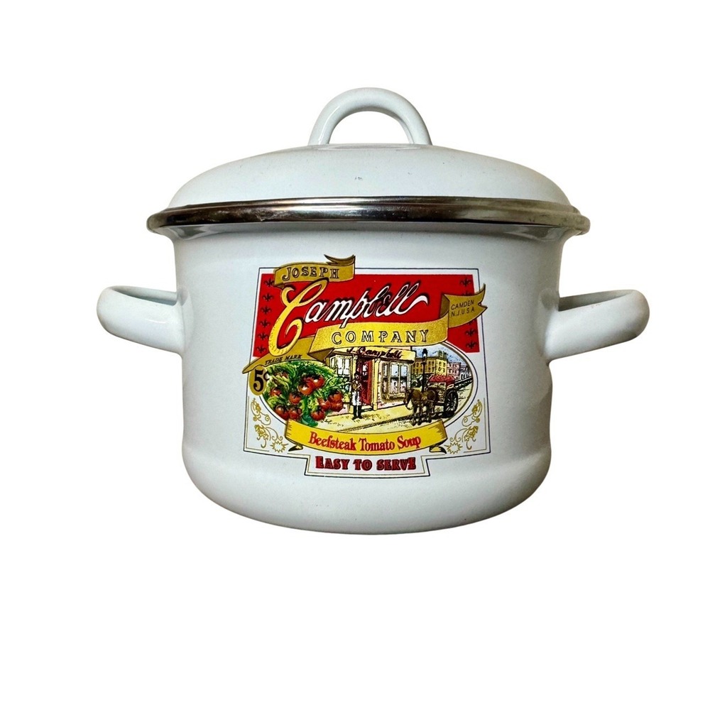 Vintage‎ Campbell's Tomato Soup Mini Pot with Lid – Enamelware, 2 Handles